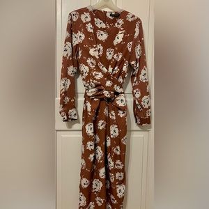 Floral pattern silk wrap long dress